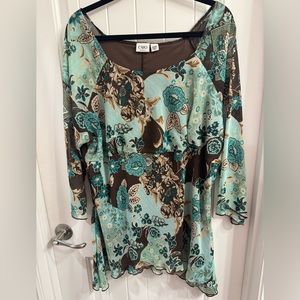 Cato Plus Size 22/24 Brown/Green Floral Top